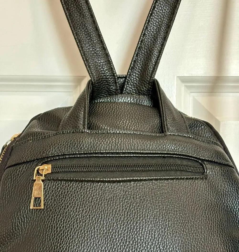 UNBRANDED - EUC Black Pebbled Faux Leather Mini Backpack w/Padlock-Style Accent